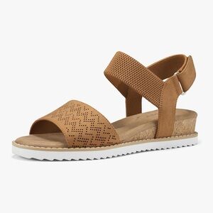 ZURIN Womens Comfortable Flat Sandals Open Toe Elastic Ankle Strap Low Wedge.